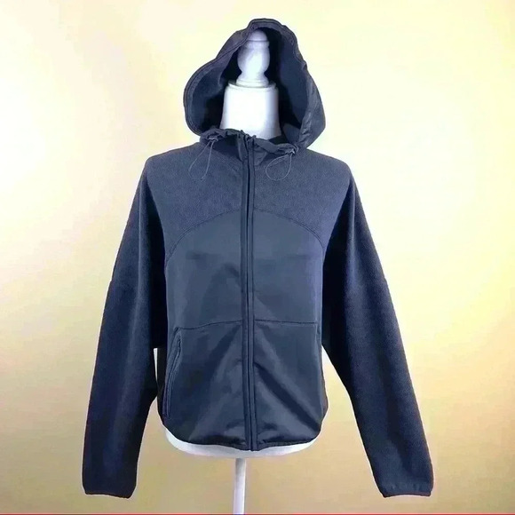 Puma Gray Yogini Cropped Zip Fleece Hooded Jacket Size XL - Picture 3 of 13